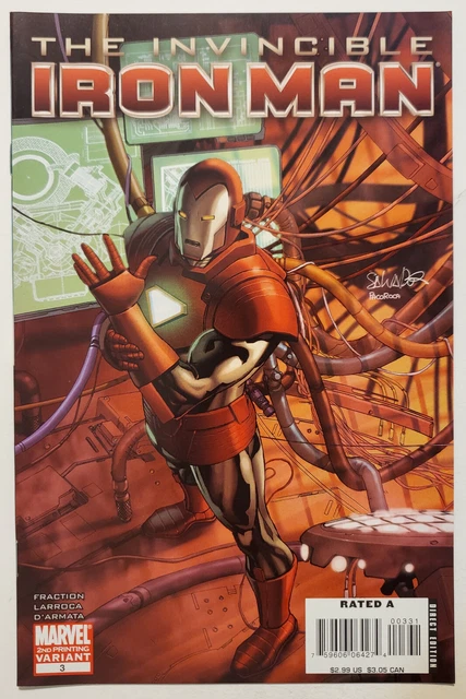 The Invincible Iron Man #3 (2008, Marvel) NM- 2nd Print Variant Larroca Fraction