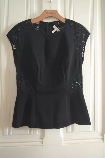 Black Floral Lace Paneled Peplum Blouse By Rebecca Taylor ~ 8