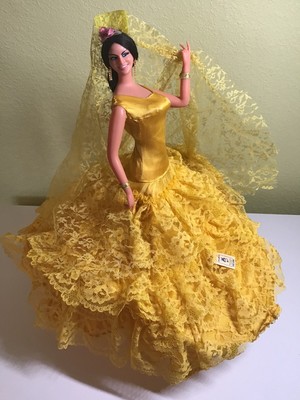Vtg Large 17" Marin Chiclana Flamenco Spanish Dancer Gold Lace Dress Spain
