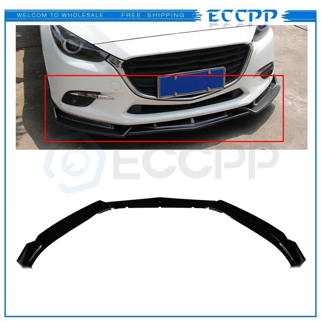Fit For 2014 - 2018 Mazda 3 Front Bumper Lip Body Kit Spoiler Black 3pcs
