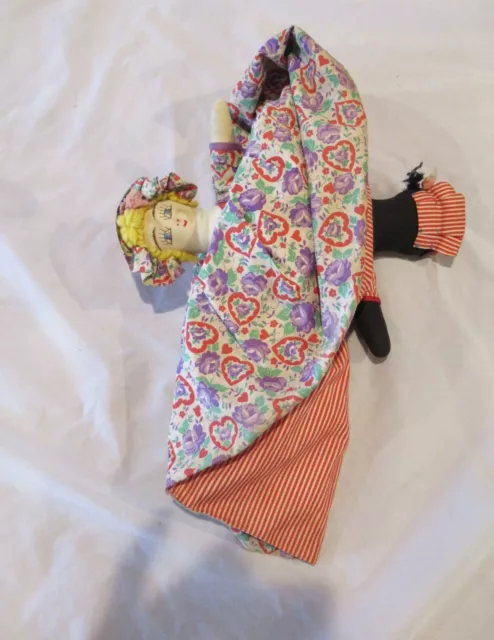 Vintage hand made cloth folk art topsy turvy reversible black & white doll