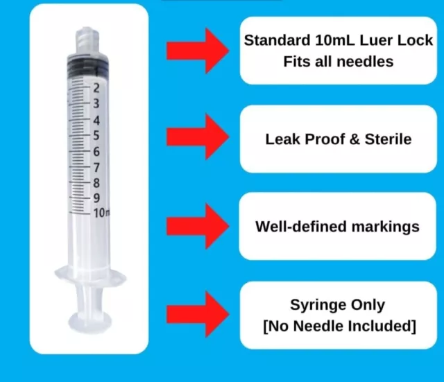 10 PACK- 10cc/mL Sterile Syringes with Luer Lock-10 Individually Sealed Syringes