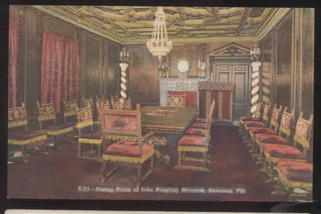 Postcard SARASOTA Florida/FL  Ringling Circus Mansion Luxary Dining Room 1930's