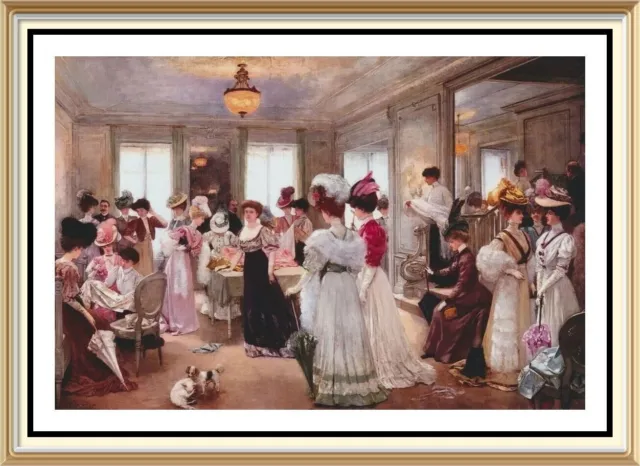 Gervex Kunstdruck viktorianische Frauen Mode Haus Kleid Mütze FÜNF STUNDEN AUF PAQUIN