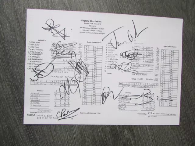 England XI v India A 2018 Multi Signed Autographed Cricket Club Scorecard