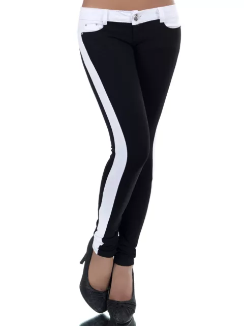 Pantaloni da donna SeXy Miss tessuto girly stretch trekking skinny bianco nero XS 32 nuovi