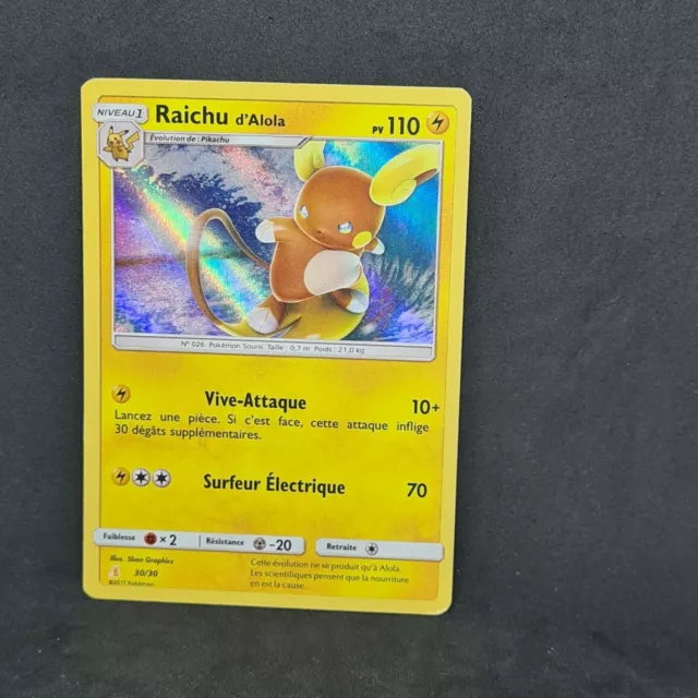 Carte Pokémon HOLO Raichu d'Alola 30/30 Soleil & Lune française ultra rare