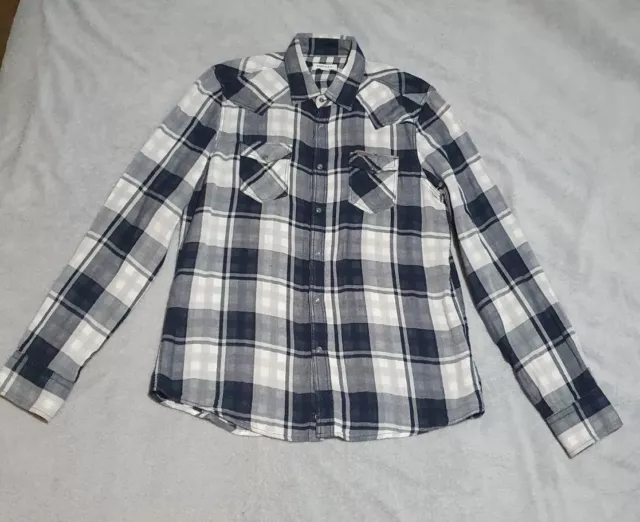 Diesel Western Shirt Pearl Snaps Buttons Black Check Size L Large