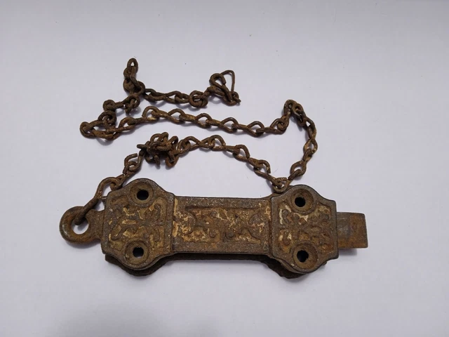 Antique Spring Load Bolt Lock Latch Pull Chain Barn Gate Door Hardware.