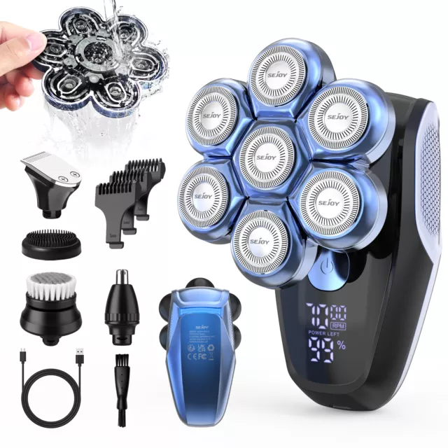 SEJOY 5 in 1 Men Electric Shaver 7 Head Razor Bald Beard Nose Hair Skull Trimmer