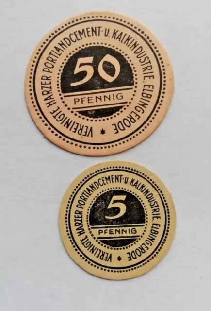 Notgeld Gutschein - 5 und 50   Pfennig - Portlandzement ELBINGERODE  Sachsen Anh