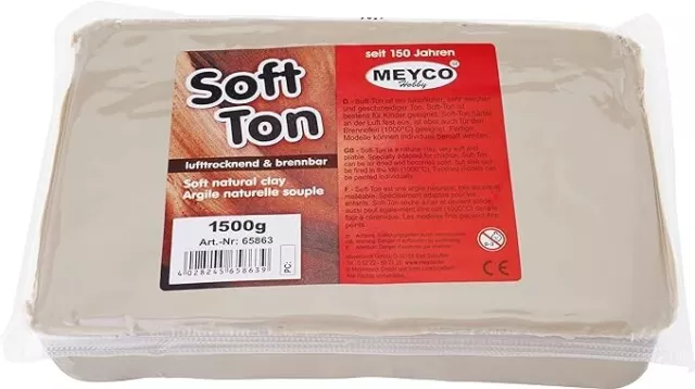 1500g Modelliermasse Soft Ton weiß natur lufttrocknend Knetmasse brennbar 1,5kg