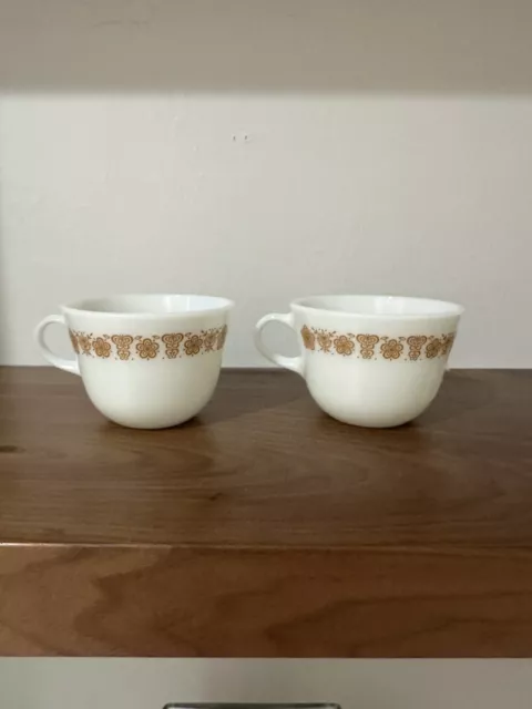 Pyrex Gold Butterfly Cups Set of 2, Vintage milk glass
