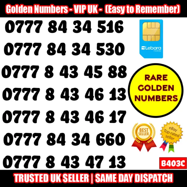 Golden Number VIP UK SIM Card - LOTTO numeri di cellulare facili da ricordare - B403C
