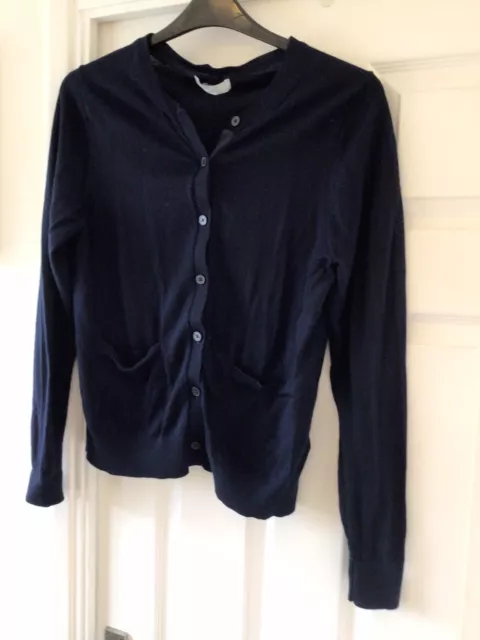 Ladies Size 14 Navy Blue Merino Wool Cardigan By M&S Collection GC