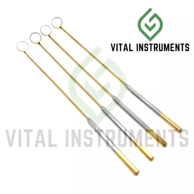 4 Laryngeal Mirror #2 Handle Boilable Custom-Made Gold German Dental Instrument