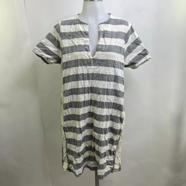 Ace & Jig M Striped Organic Cotton Lace up Dress Gray White Stripe Short Sleeve