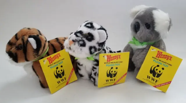 Vintage Wendys WWF Plush Lot of 3 - Tiger Leopard Koala