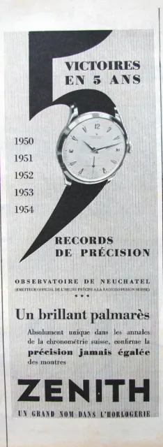 1955 Press Advertisement Zenith Records Precision Chronometer Watch