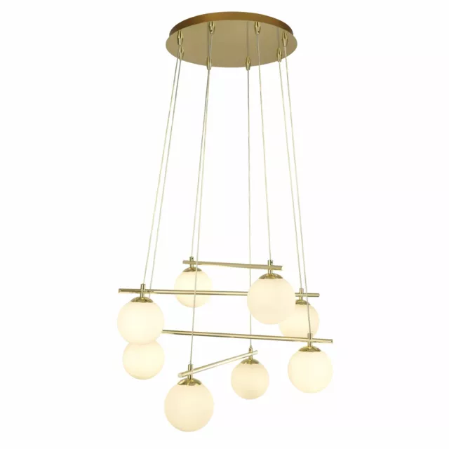 8 Lights Gold Finish Ceiling Fitting Pendant Light with Opal Glass Ball Shades