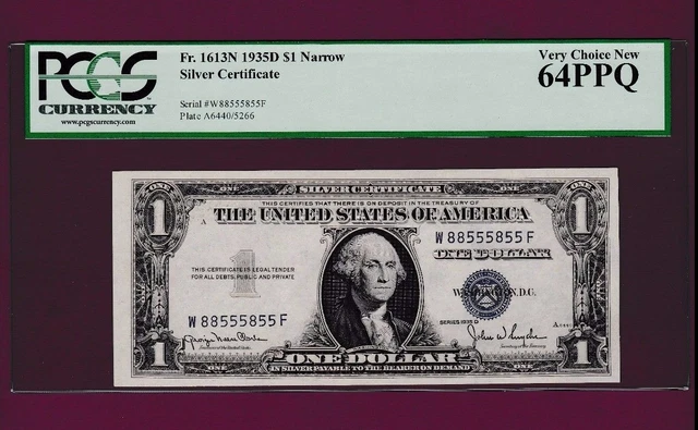Fr.1613 N  $1  1935 D  SILVER CERTIFICATE NOTE TWO DIGITS SN W 88555855 F PCGS