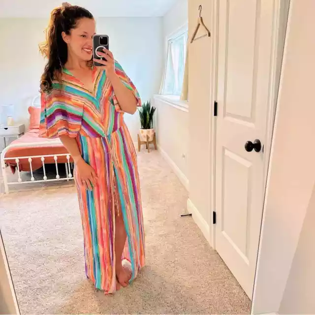 Revolve Rainbow Maxi Dress/Swim Coverup Small