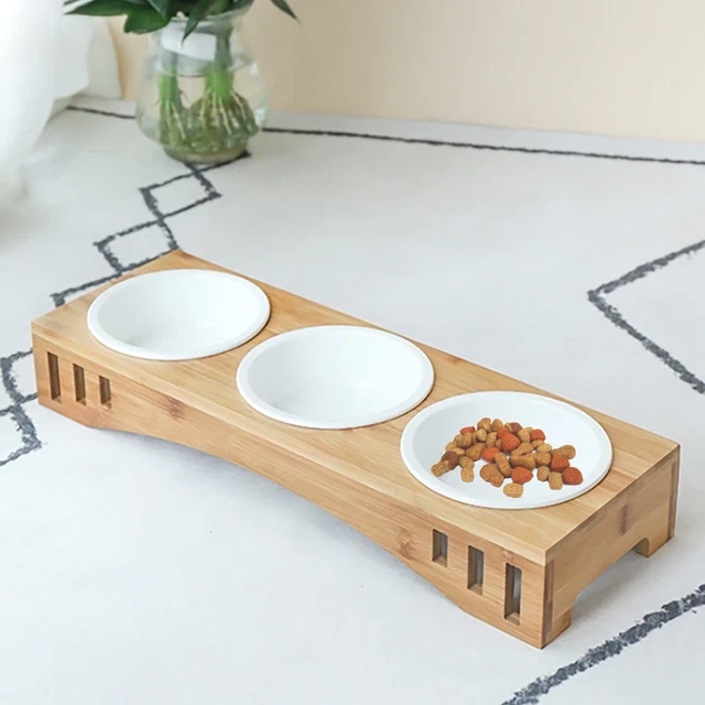 Tazón de comida tapón para gatos ollas gato perro tapón bambú soporte para tapón 3 * 400 ml DHL]