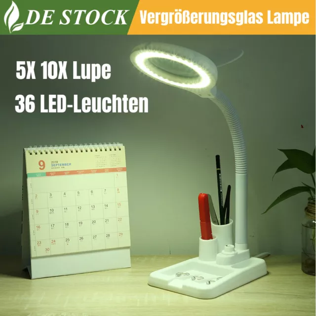 36 LED Lupenleuchte Lupenlampe Tisch Kosmetik Standlupe Mit 5X 10X Lupe Weiß