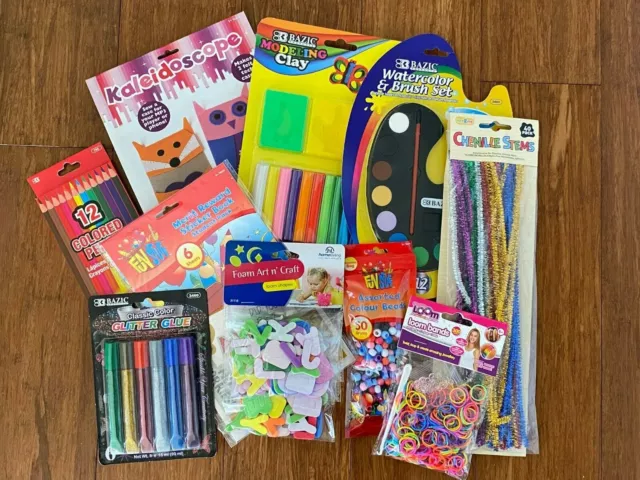 Kids Arts Crafts butterfly shapes, glitter glue, paint, loom bands, beads & more