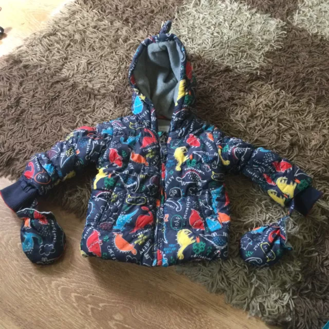 ax Baby Boys George Quilted Coat and Mittens age 9-12 months Dinosaurs