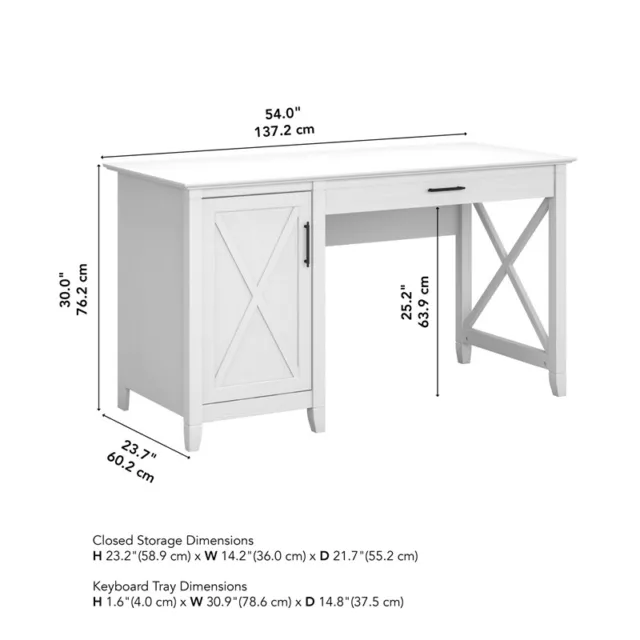 Bush Furniture Key West 54W Computer Desk with Storage in Pure White Oak