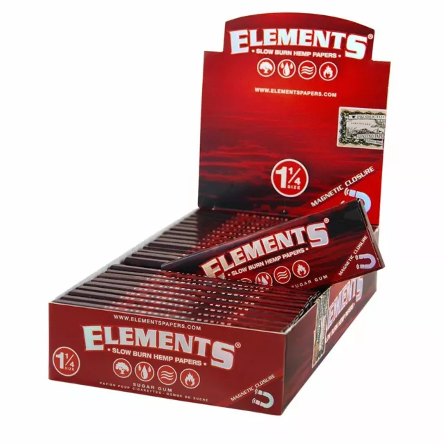Elements Red Slow Burn Hemp 1 1/4 Size Rolling Papers 25 Packs Full Box Dispaly