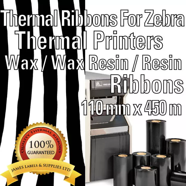 Ribbons Zebra Thermal 110mm x 450m Ribbons Wax 2300 Wax/Resin 3200 & Resin 5095