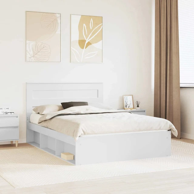 BED FRAME WITH Headboard White 140 x 190 cm Solid Pine Wood vidaXL £252 ...