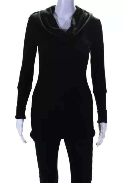 Splendid Womens Long Sleeve Thermal Knit Cowl Tunic Top Black Size Extra Small