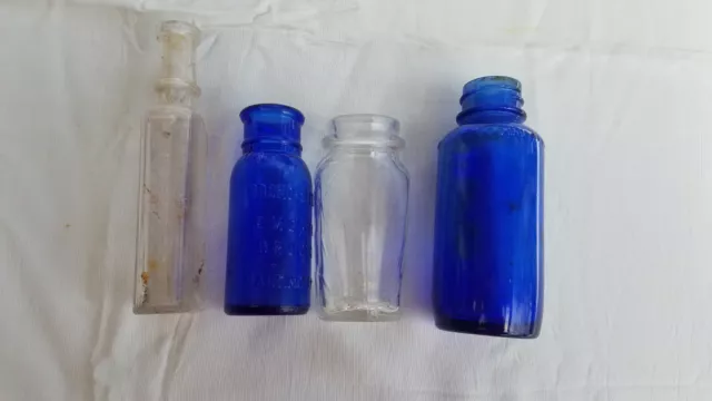 Vintage Bottles Bromo Seltzer Cobalt Blue Burnett's Flavoring Extracts Duraglas