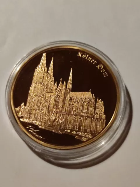 Vergoldete Medaille Kölner Dom - Deutsche Heimat Kirche Münze Gold