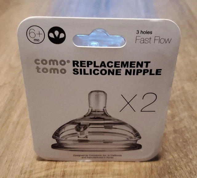 NEW Como Tomo Silicone Replacement Nipple Fast Flow 6+ Months 2 Count 3 hole