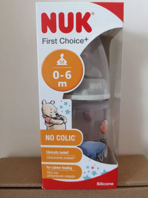 NUK First Choice+ Winnie The Pooh, No Colic M Flow Feeding Bottle, 150 ml,