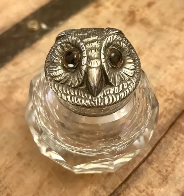 SUPERB Victorian Novelty Silver OWL Inkwell, Sampson Mordan & Co, London, 1896