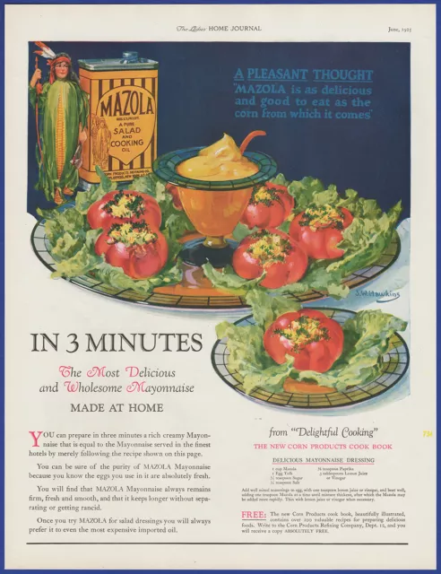 Vintage 1925 MAZOLA Salad & Cooking Oil Kitchen Décor J. W. Hawkins Art Print Ad