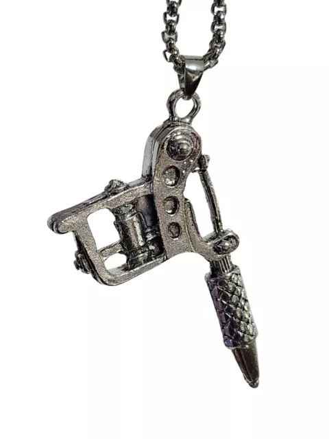 Large Tattoo Gun Tattoo Artist Machine Gun Necklace Silver Artist Pendant Gift