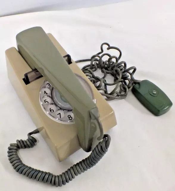 Vintage 1970s GPO BT Rotary Trim Phone Green Beige Two Tone (Hol)