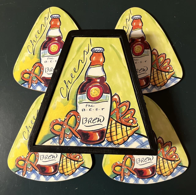 SET OF 4 Cork Bottom Mud Pie Beer Coasters with box by Tracy