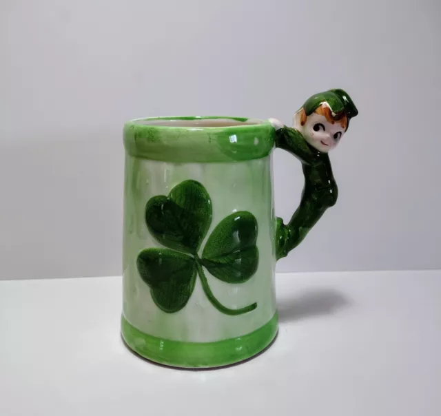 Lefton Vintage Pixie Elf Shamrock Mug St Patricks Day Decor