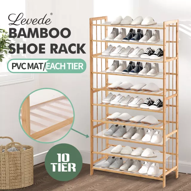 Levede Bamboo Shoe Rack Storage Wooden Organizer Shelf Stand 10 Tiers 80cm Wide