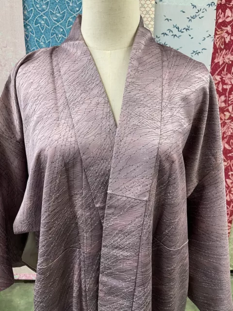 H&A SILK Vintage Japanese KIMONO Dress cardigan Purple Pink Yukata women