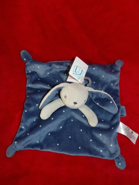 Doudou Plat Simba Toys Nicotoy Lapin Gris Bleu Marine Etoiles Blanches NEUF