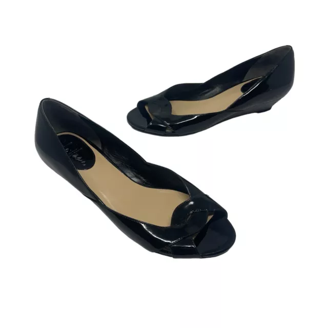 COLE HAAN BLACK Patent Leather Wedge Snakeskin Peep Toe Heels Size 7 ...