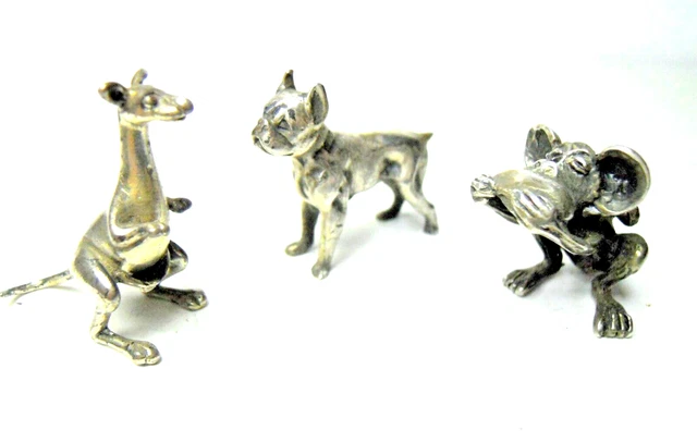 Miniature Argento 925/800 Cane + Scimmia + Canguro Vintage Anni 70 Silver 3 Foto